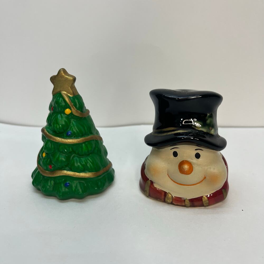 Vintage Christmas shakers snowman head tree mixed set y2k‎ whimsy holiday